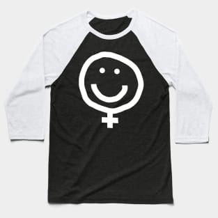 Minimal Female Smiley Face White Line Baseball T-Shirt